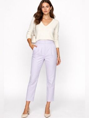 ZARA Basic Pleated High Waist Lavender Crop Ankle Trousers Size S💛